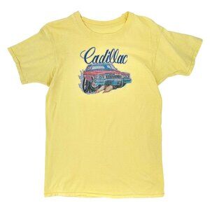 Vintage Single Stitch Yellow "Cadillac" Metallic Graphic Car Print T-Shirt Tee